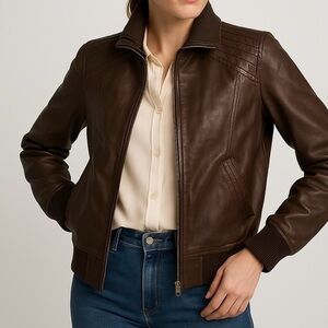 Danier Leather Jacket Vintage Aviator Bomber Moto Cropped 80s 90s 2000 Brown XS